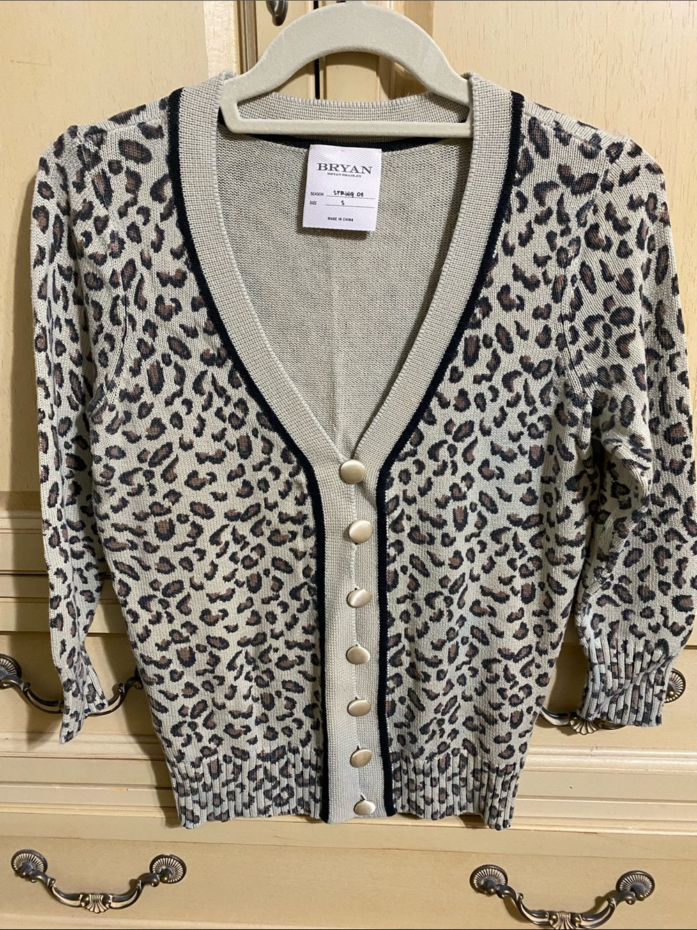 Cream Leopard Print V-Neck Cardigan